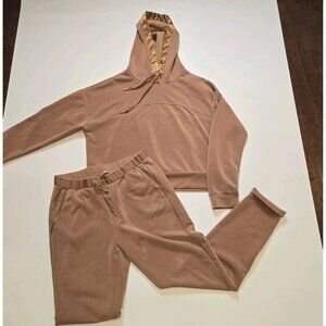 Esqualo Copper Brown Womens Cropped Hoodie And Ankle Jogger Set Modal Medium Set